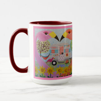 Mug Amour de Flamant rose à l'art populaire vintage de
