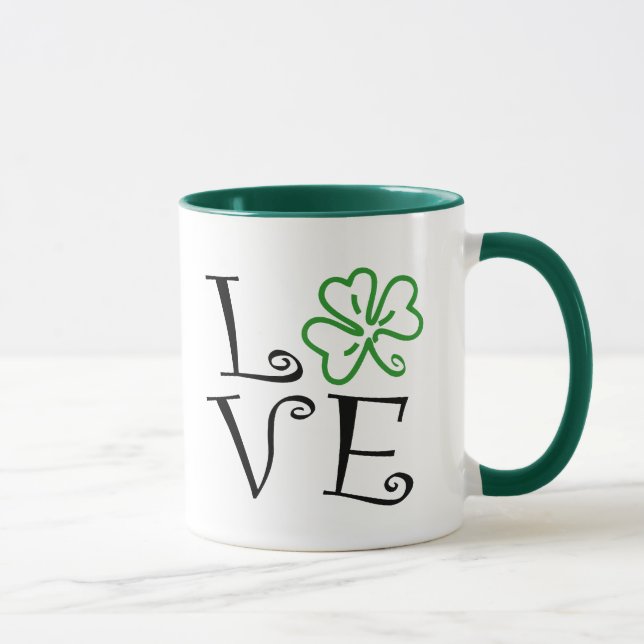 Mug Amour de shamrock - noir et vert (Droite)