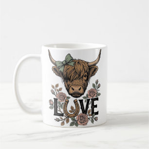Mug Amour de vache des Highlands Fleur vintage Art de