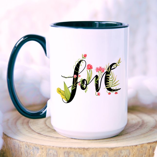 Mug Amour | Élégant monogramme d'ornement floral (Front)
