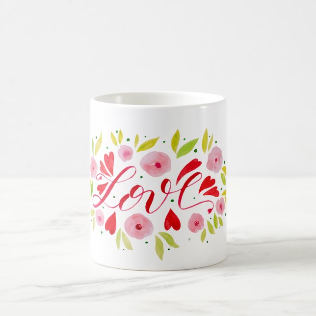Mug Amour et fleurs - rose et rouge (Centre)