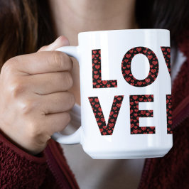 Mug AMOUR Moderne Avec Coeurs Rouges Typographie