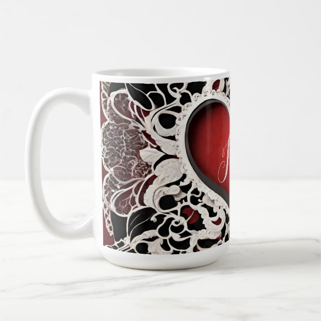 Mug Amour moderne Red Heart Lace (Gauche)