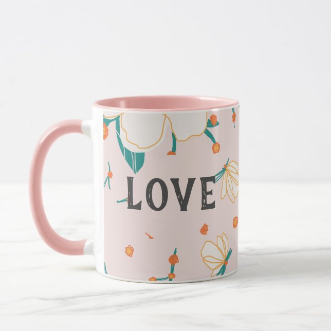 Mug Amour Personnalisé aquarelle motif floral rose (Gauche)