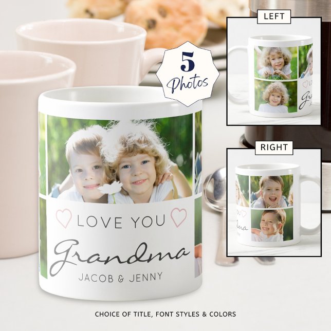 Mug AMOUR PERSONNALISÉ VOUS GRANDMA manuscrit 5 Photo (Créateur téléchargé)