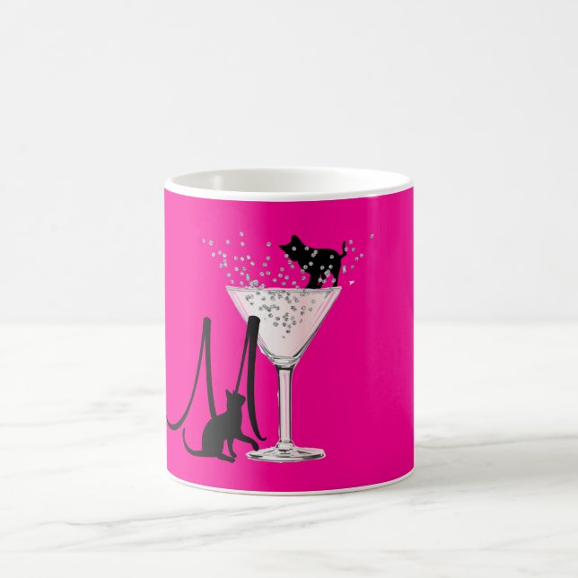 Mug Amoureux de les chats Hot rose Monogramme moderne (Centre)