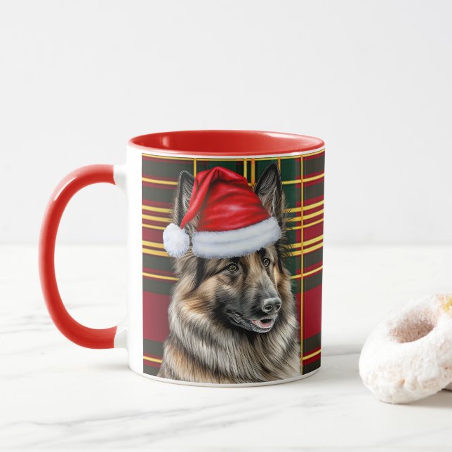 Mug Amoureux des chiens belge Tervuren Holiday Plaid (Avec donut)
