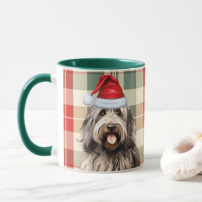Mug Amoureux des chiens Bergamasco Holiday Plaid (Avec donut)