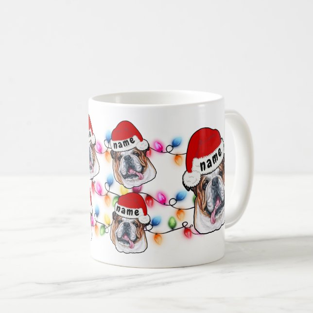 Mug Amoureux des chiens de Noël Bulldog Head Santa Hat (Devant droit)