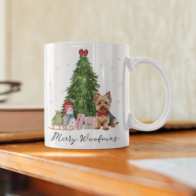 Mug Amoureux des chiens personnalisé - Cadeau de v (Yorkie Christmas Mug, Merry Woofmas Mug, Personalized Yorkshire Terrier Mug, Cute Dog Lover Holiday )