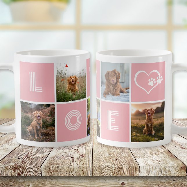 Mug Amoureux des chiens rose Heart Love Photo Collage (Créateur téléchargé)