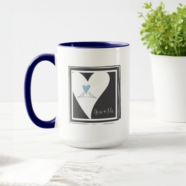 Mug Amoureux Moderne Personnalisé Oiseaux Light Blue H (Créateur téléchargé)