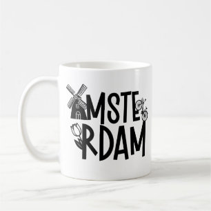 Mug Amsterdam Pays-Bas Voyage Souvenir Moulin à vent