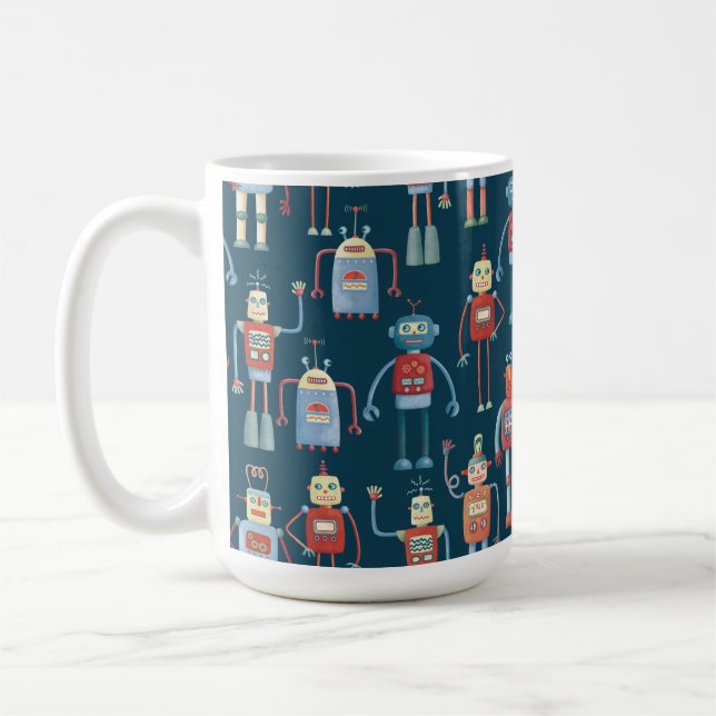 Mug Amusant 1950s Style Rétro Robot Motif foncé (Gauche)