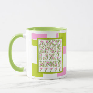 Mug Amusant alphabet, alphabet fleuri, alphabet