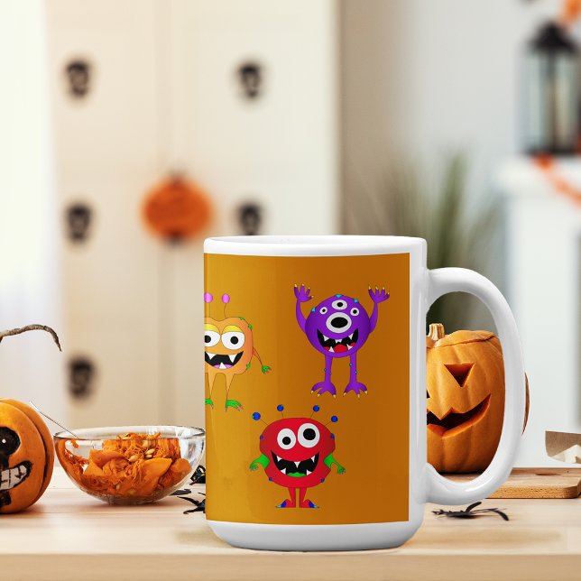 Mug Amusant, coloré, Monstres de dessin animé (Hey, check out this most awesome cartoon monster Halloween mug!)