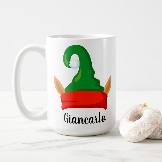 Mug Amusant elfe oreilles rouge vert casquette personn (Avec donut)
