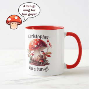 Mug Amusant "Fun-gi" Orange/Champignons rouges Joke No