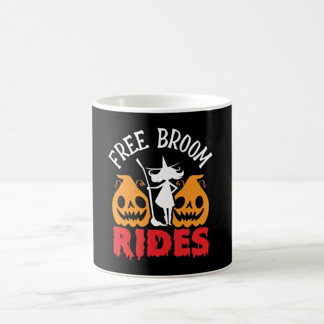 Mug Amusant Halloween Free Broom Rides sorcier Citroui (Centre)