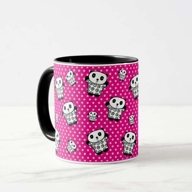 Mug Amusant moderne rose fille Kawaii Panda ours Pois (Devant gauche)