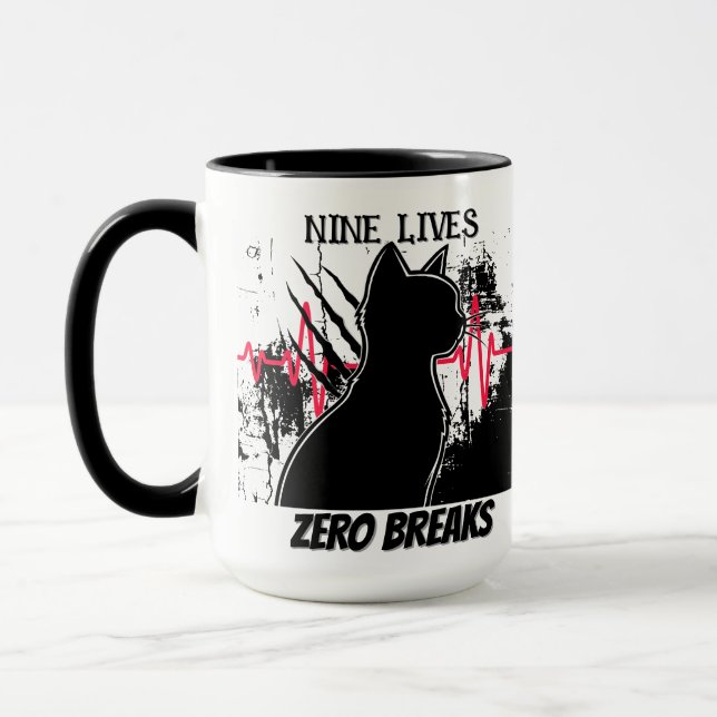 Mug Amusant "Neuf vies zéro pauses" Amoureux des chats (Gauche)