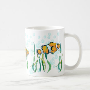Mug Amusant poisson clown orange blanc noir bulles ble