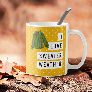 Mug Amusants I Love Sweater Météo Blanc Pois Or
