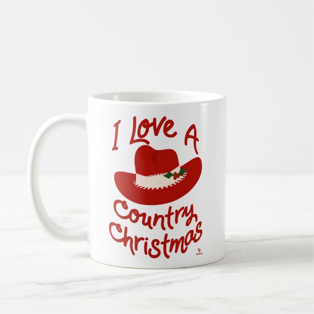 Mug Amusants J'aime un pays Noël Cowboy vacances (Gauche)
