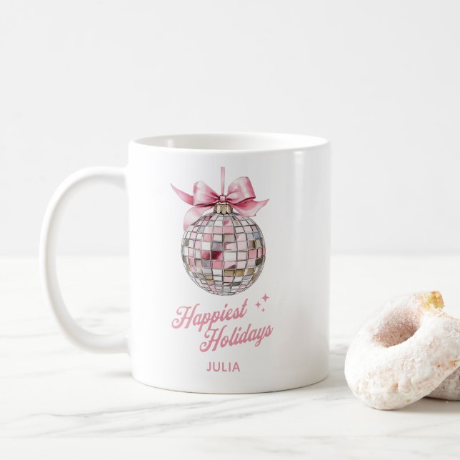 Mug Amusants Moderne Rose Aquarelle Disco Ball Ornemen (Avec donut)