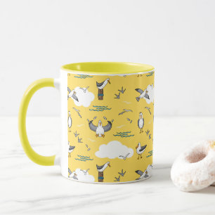 Mug Amusement cool Flock de mouettes Ciel jaune et nua