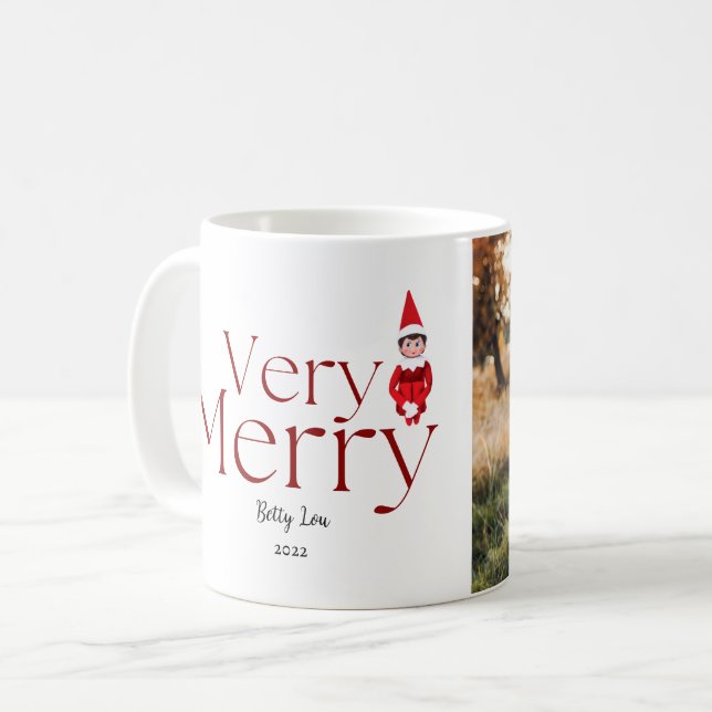 Mug amusement très joyeux noël elf photo de vacances e (Devant gauche)