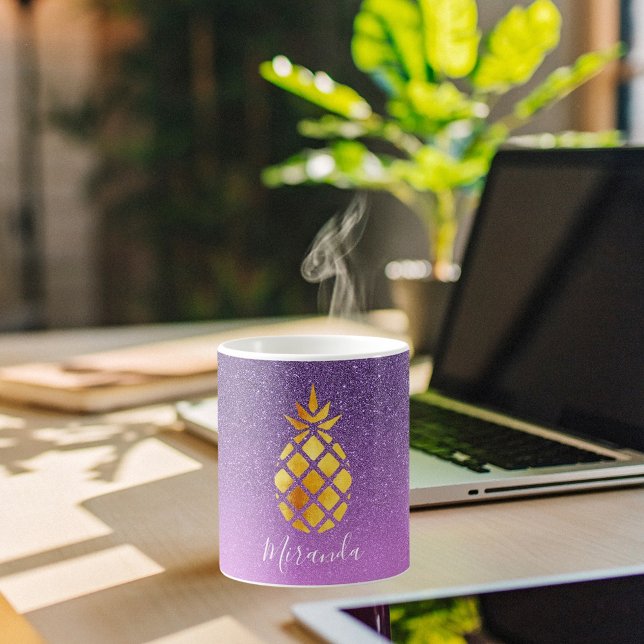 Mug Ananas doré sur le nom de parties scintillant rose (Créateur téléchargé)