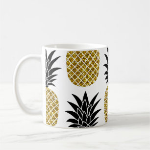 Mug Ananas En Or : Blanc Dessiné À La Main Sans Coutur