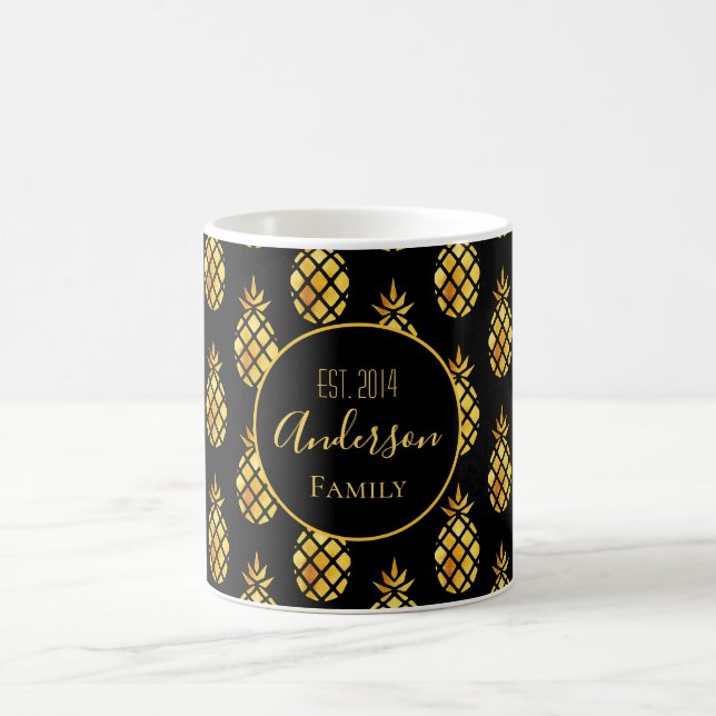 Mug Ananas en or noir Nom de famille motif (Centre)