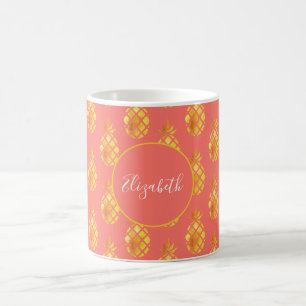 Mug Ananas or corail monogramme tropical