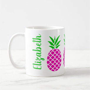Mug Ananas rose et vert Preppy Personnalisé