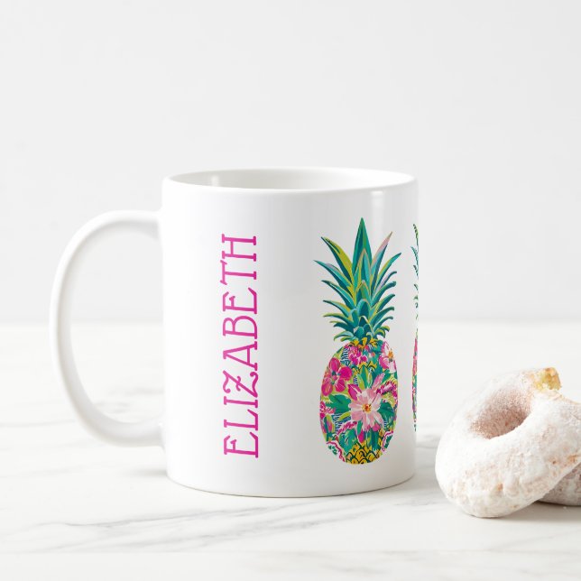 Mug Ananas tropical rose et vert (Avec donut)