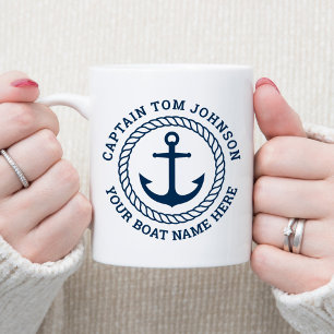 Mug Ancrage et corde du nom du capitaine et du bateau