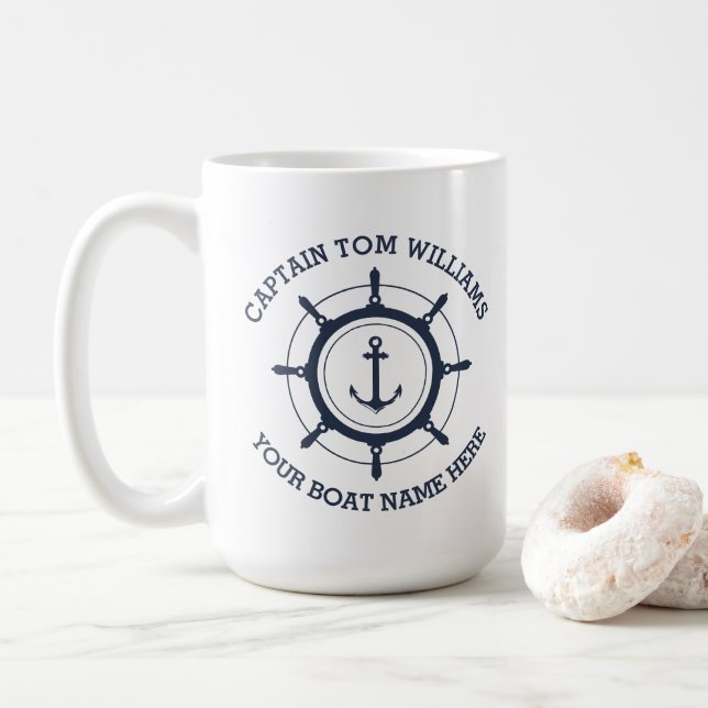 Mug Ancrage personnalisé du capitaine et du nom du bat (Avec donut)