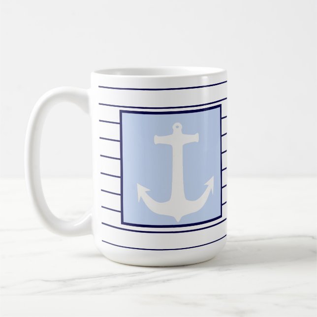 Mug Ancre blanche Capitaine Blue Stripes Sea Sailor (Gauche)
