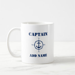 Mug Ancre Bleu Compass Capitaine Ajouter un nom ou un 