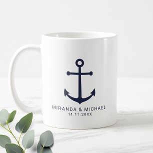 Mug Ancre bleu marine moderne mariage Faveur