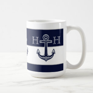 Mug Ancre Bleue marine côtière Monogramme Café