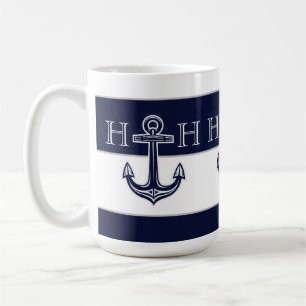 Mug Ancre bleue marine Monogramme côtier