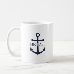 Mug Ancre Bleue Marine Nom Personnalisé