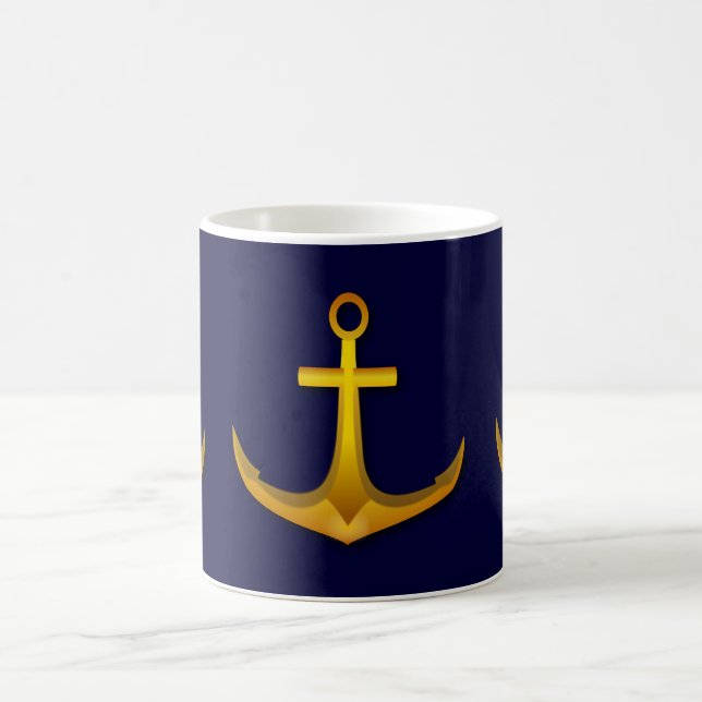 Mug Ancre de bateau d'or sur le thème nautique de mer (Centre)