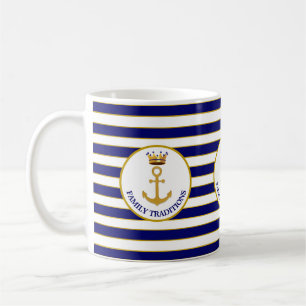 Mug Ancre familiale et couronne sur bande bleue et bla