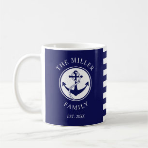 Mug Ancre Nautione Bleue Personnalisée Nom de Famille