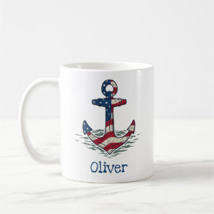 Mug Ancre nautique avec drapeau américain
