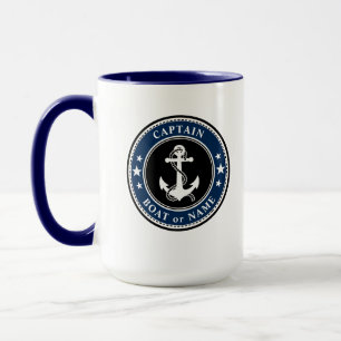 Mug Ancre nautique Capitaine Bateau ou Nom Grand 2 Côt
